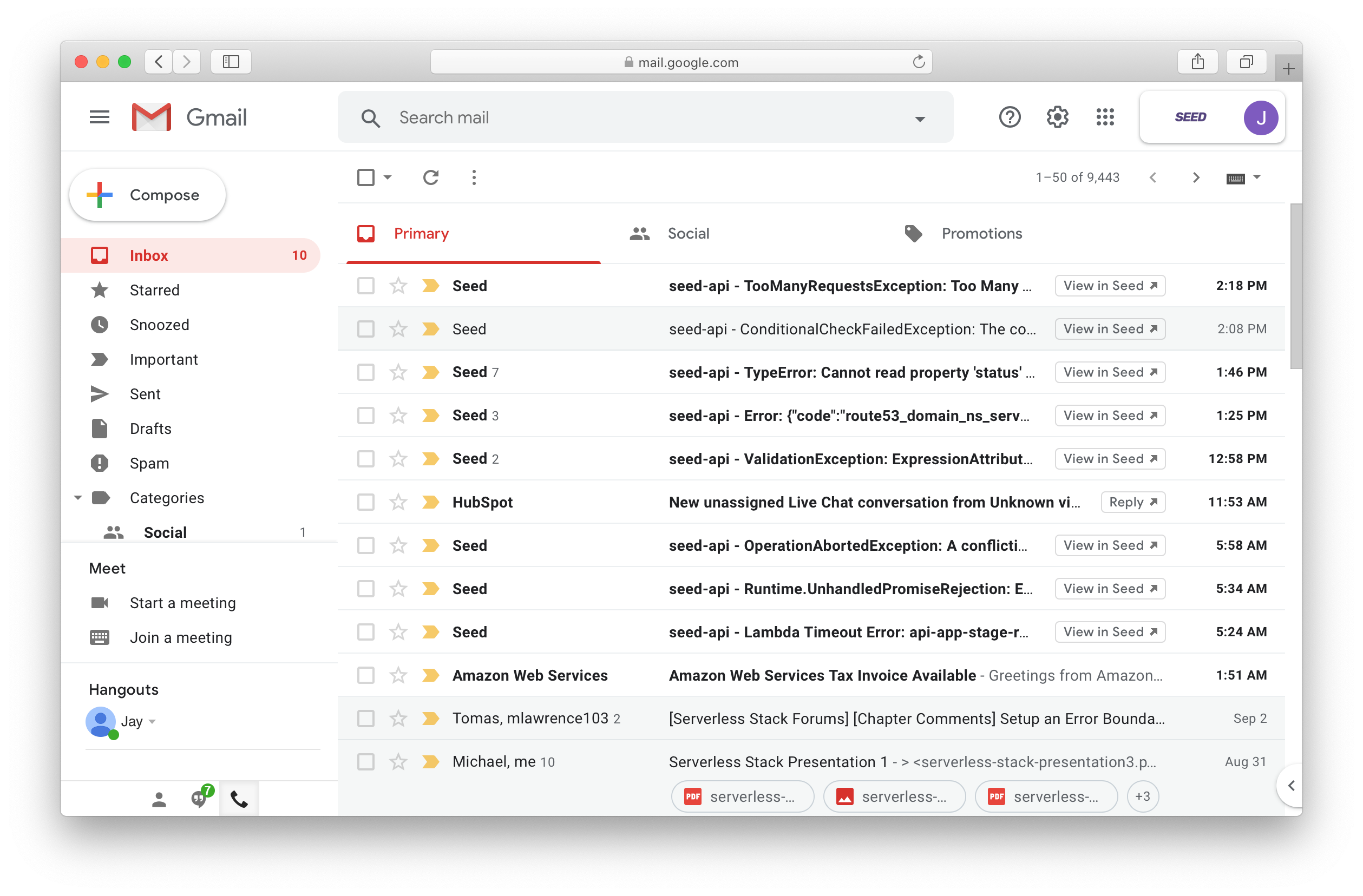 Gmail Actions for Issues in Seed