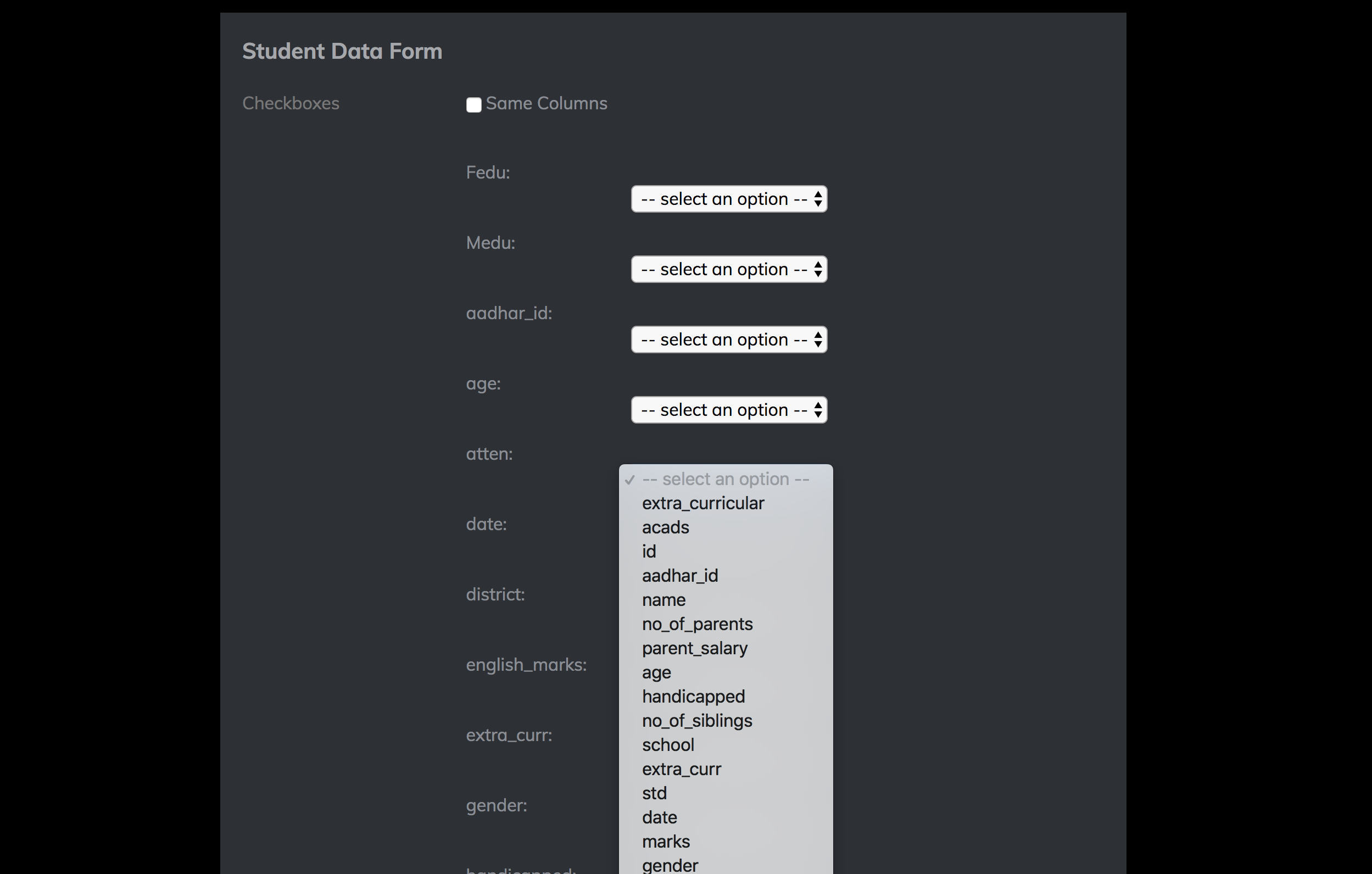 Student Data Form