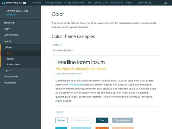 The theming page of the styleguide