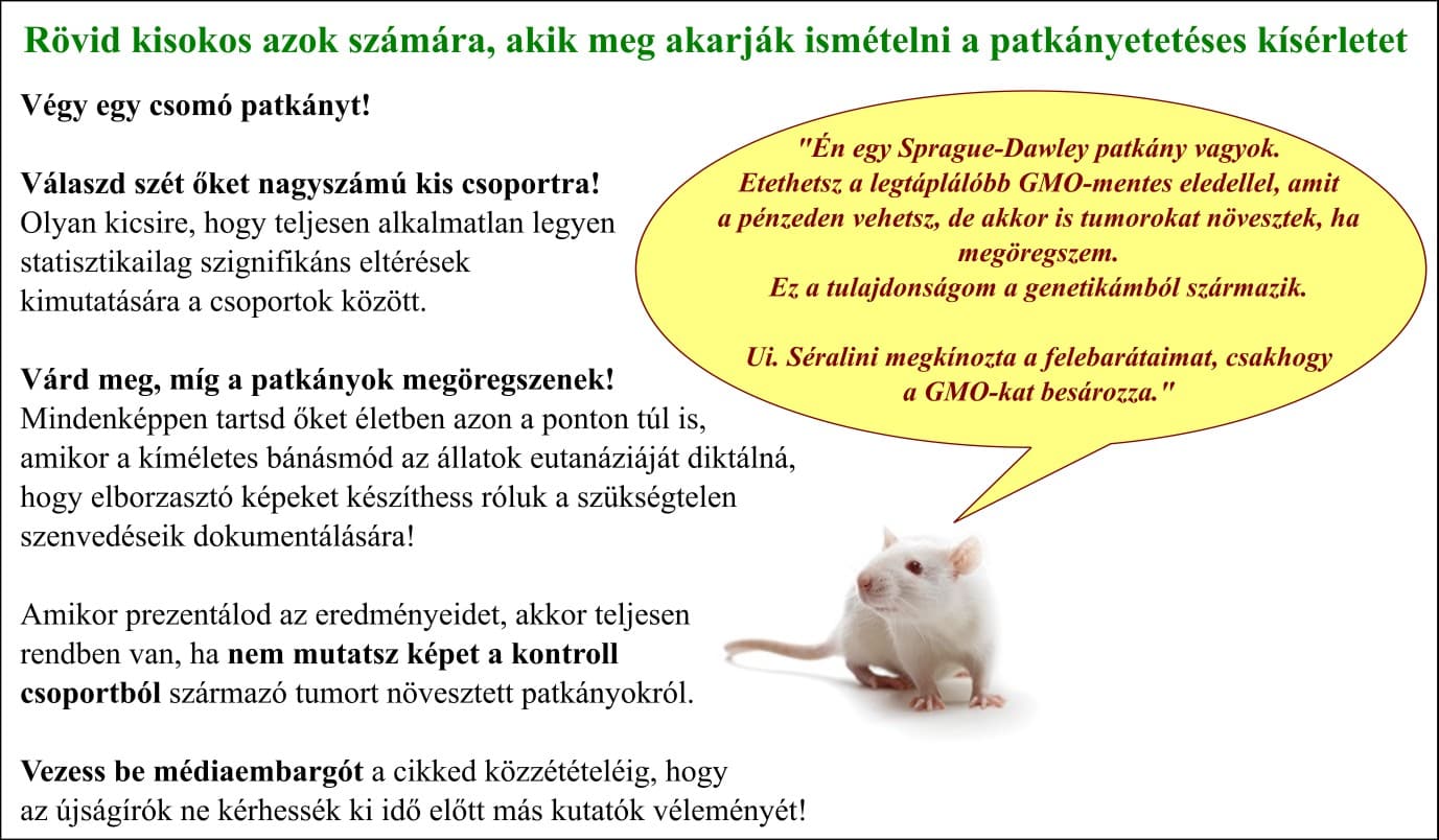 2. ábra: Kisokos azok számára, akik meg szeretnék ismételni Séralini patkányetetős tanulmányát (ismeretlen szerző alapján lefordítva és módosítva)