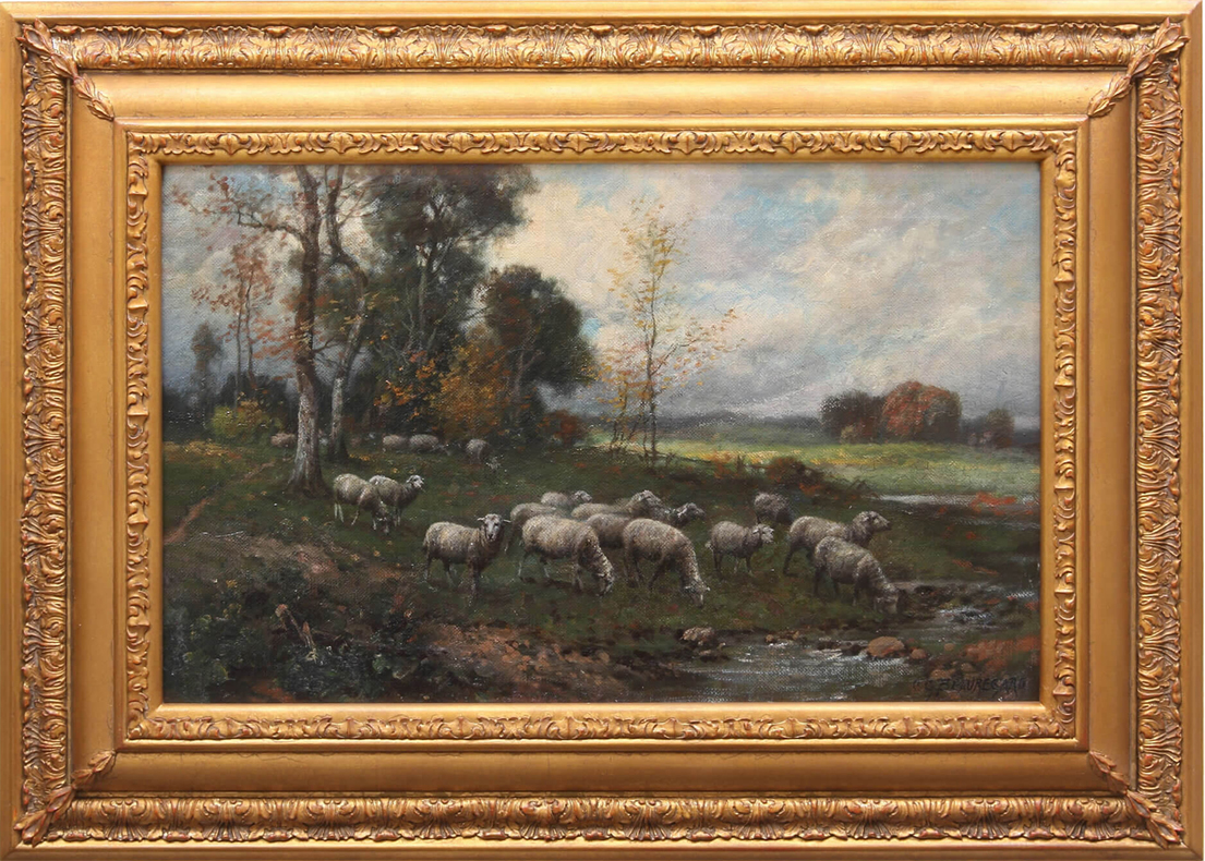 Charles Grant Beauregard Painting - Bucolic Landscape With Sheep - 19th 