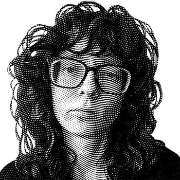 Halftone black and white image of Ingrid Burrington