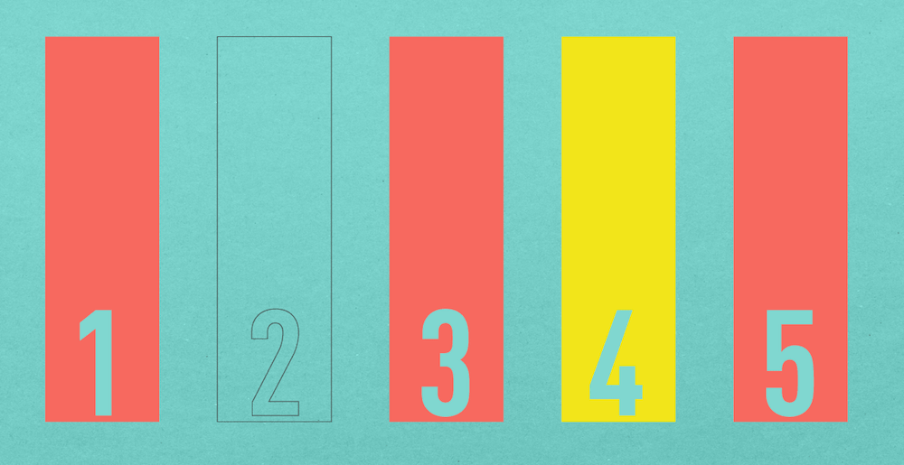 5 UI Design questions 5 numbers in assorted colors
