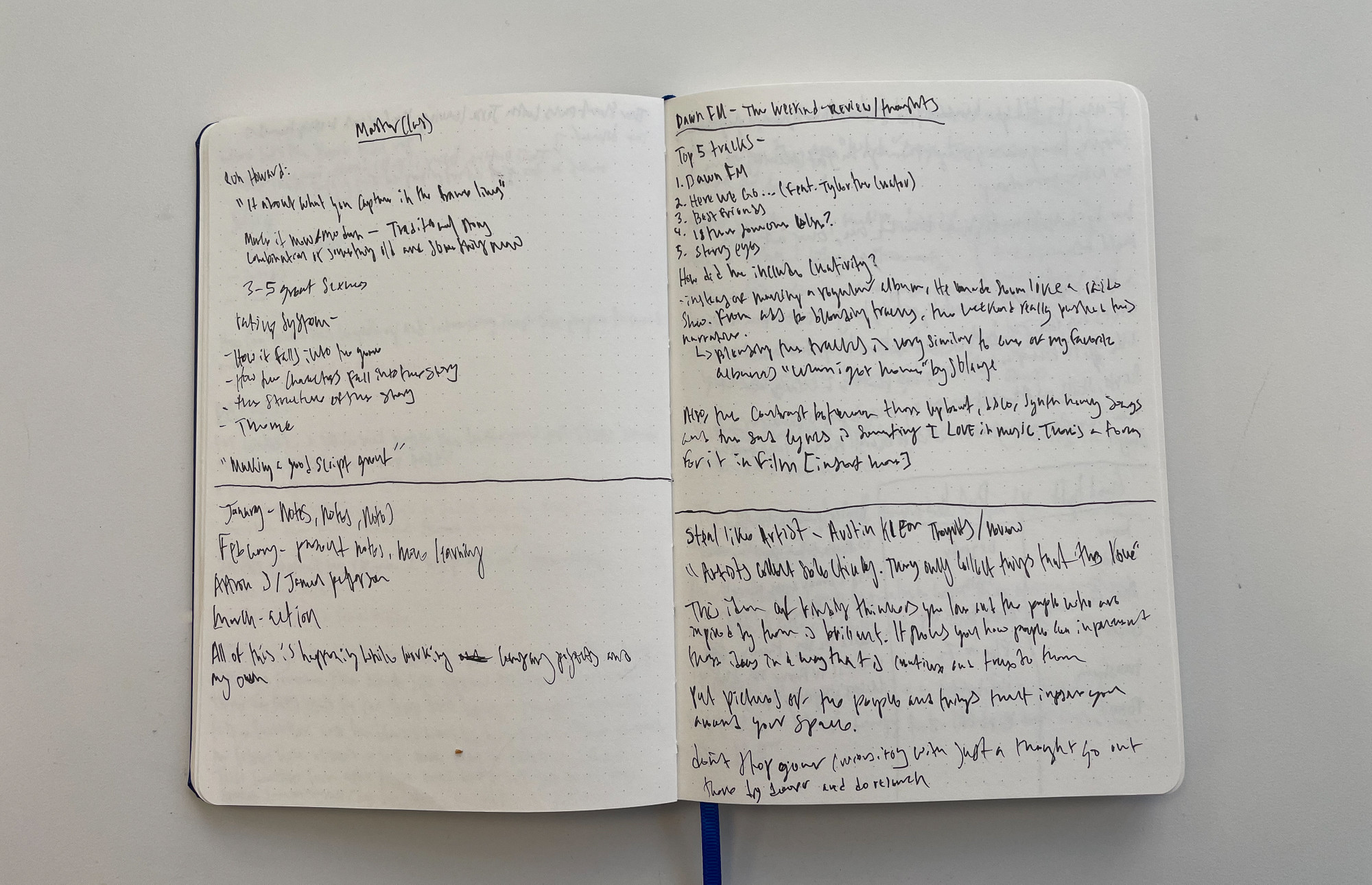 Handwritten notes in a notebook