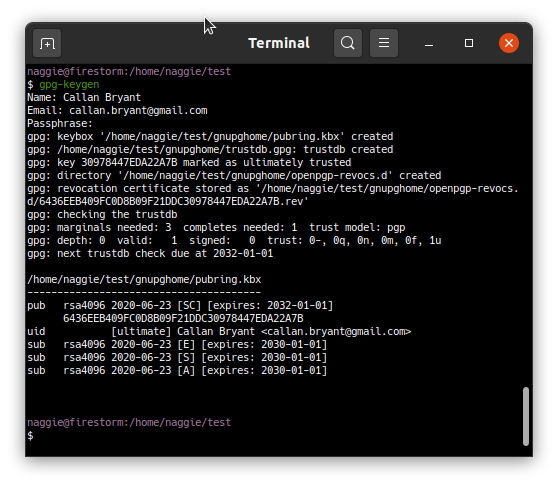 Output of gpg-keygen