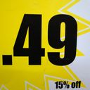 A crop of a special price sign. Within the frame is a full stop and the forty nine cents of the price. Fifteen percent off apparently.