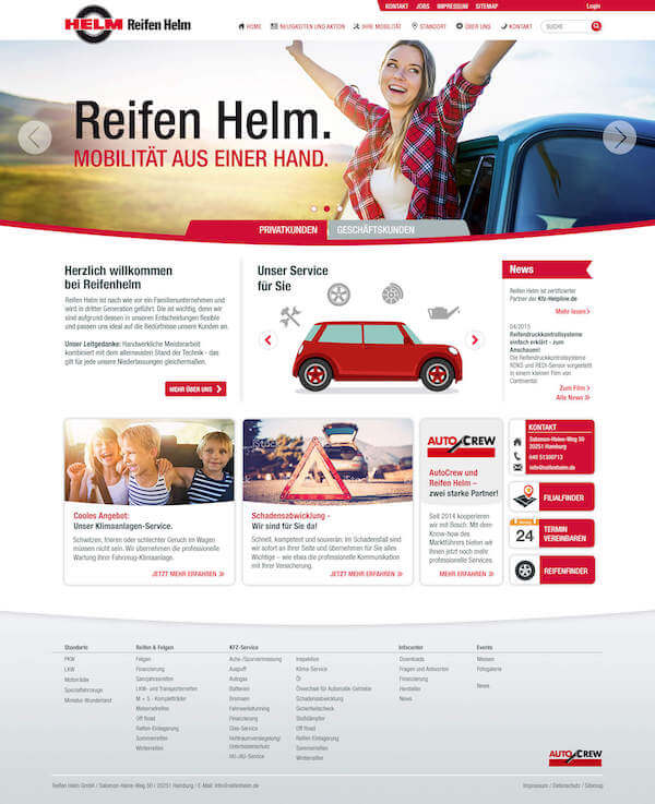 This image shows the start page for Reifen Helm