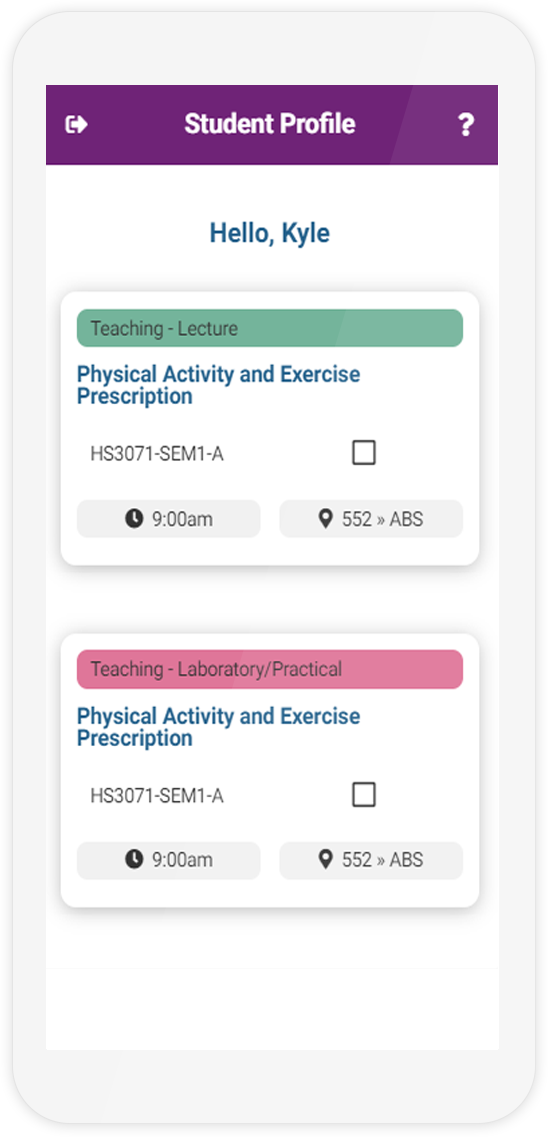 The Student Profile page of the Attendr mobile demo