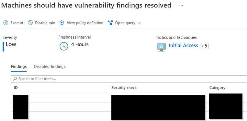 View all vulnerabilities detected by Microsoft Defender For Server