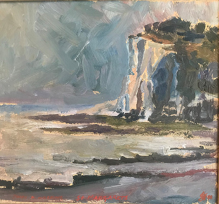 expressive painting of cliffs and sea