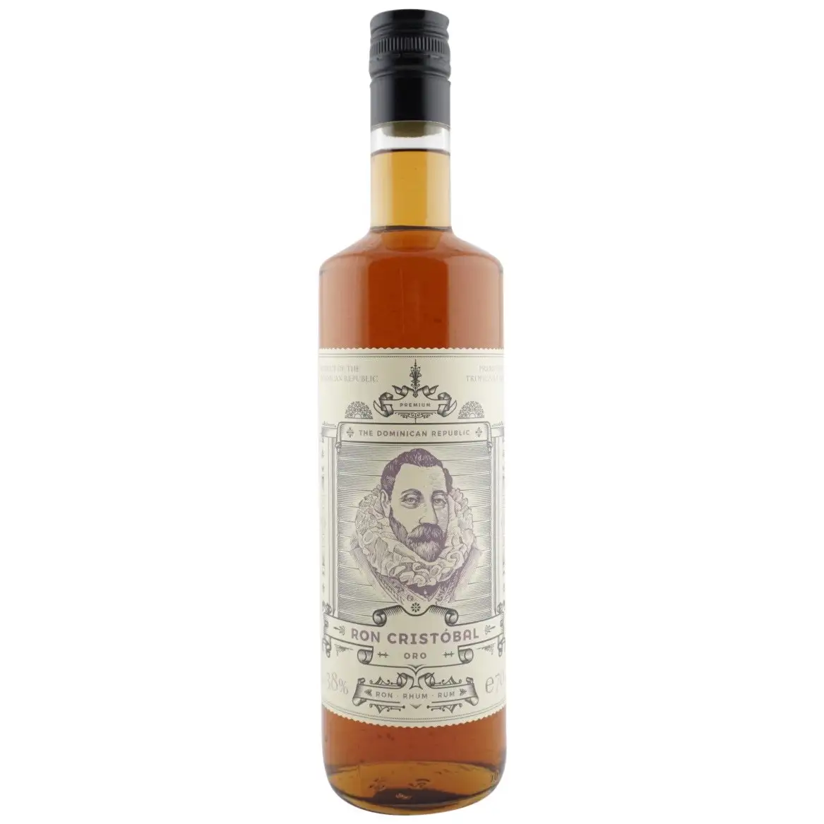 Image of the front of the bottle of the rum Ron Cristóbal Oro