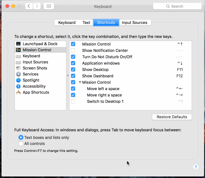 System Preferences > Keyboard > Shortcuts > Full Keyboard Access => All Controls