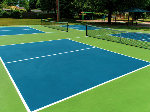 A Pickleball Court showing its baseline, centerline, non-volley line and sideline