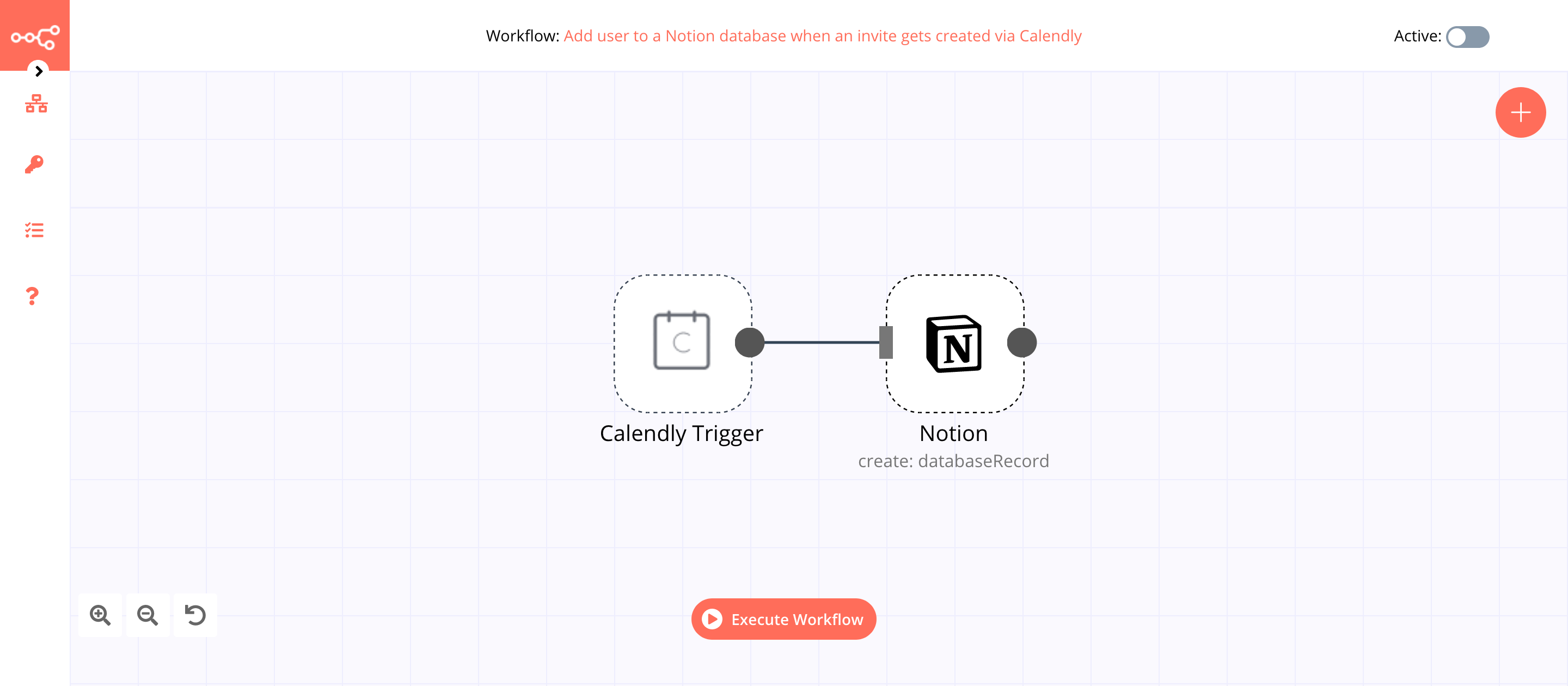 A workflow with the Notion node