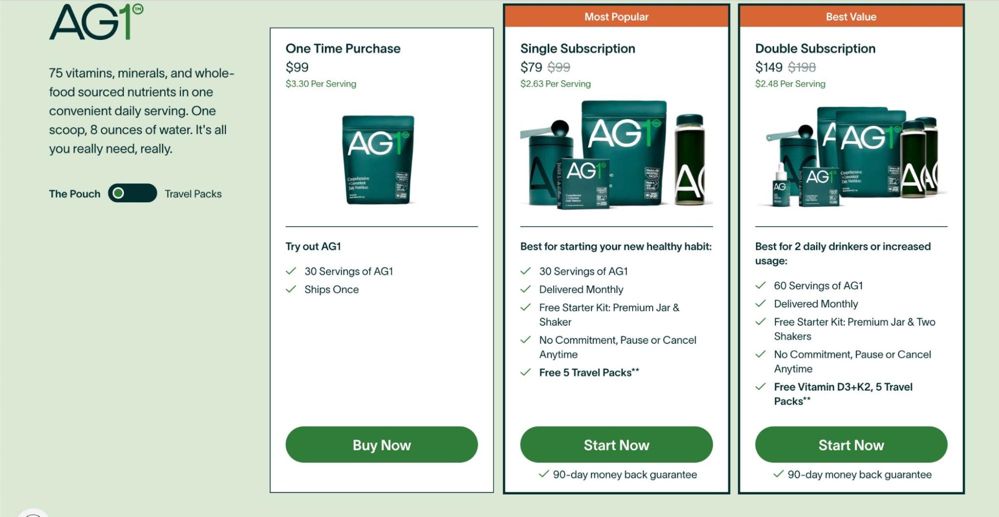 Email Marketing in Other Industries: Screenshot of Athletic Greens' packages