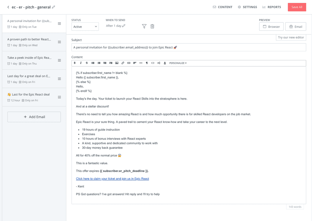 SelfPaced Email Course and Evergreen Product Pitch using Convertkit Automations
