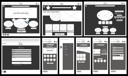 Collage of wireframes for shirts by mike website