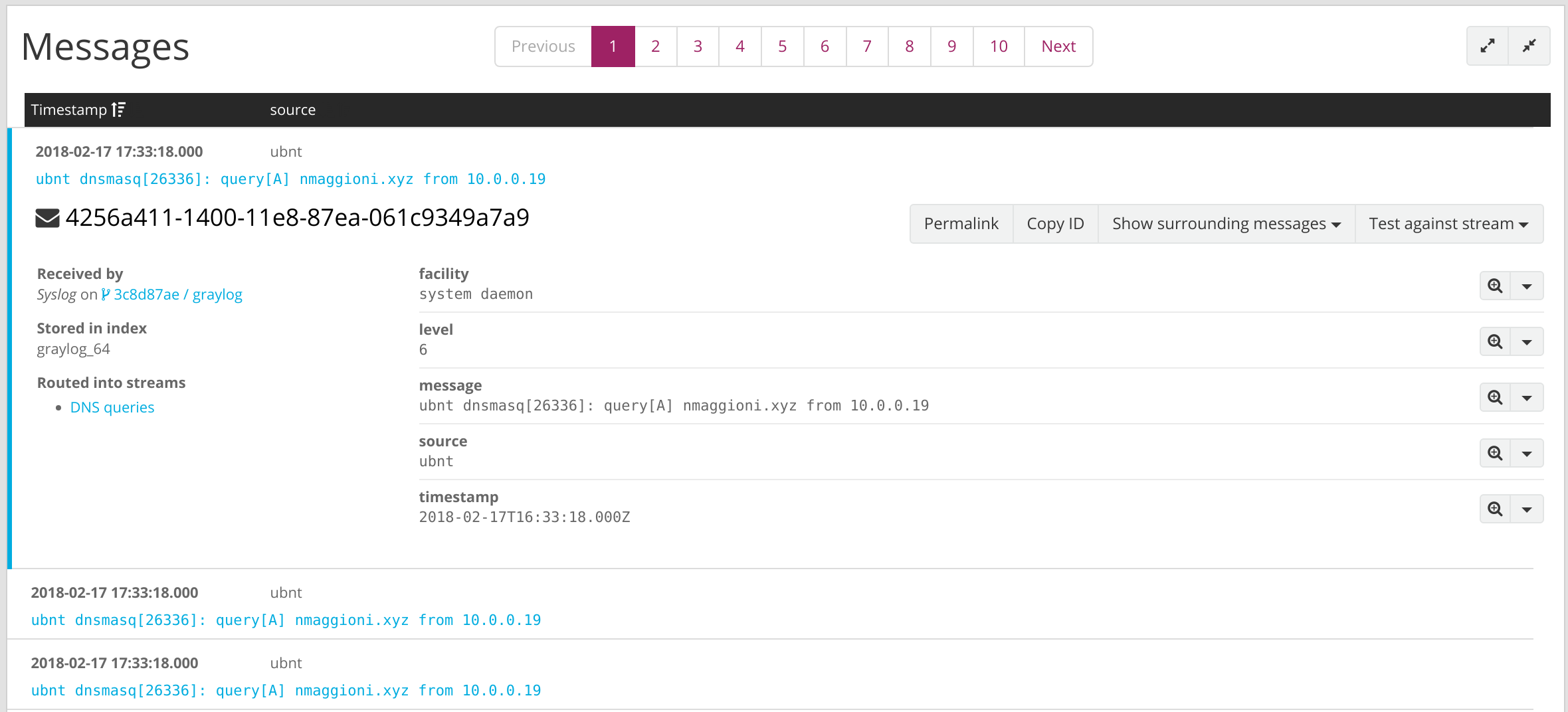 Incoming messages in Graylog