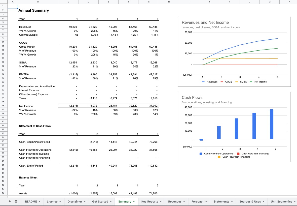 Standard Financial Model Screenshot