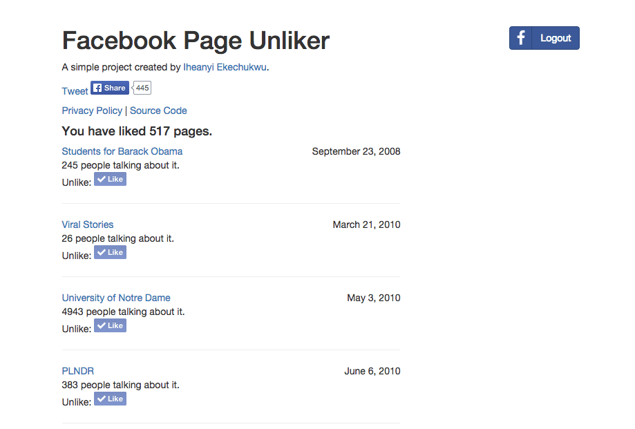 Facebook Page Unliker