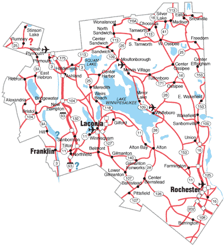 Map of the Lakes Region in New Hampshire