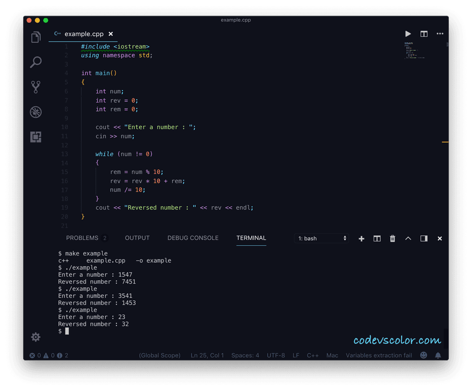 C++ example program to reverse a number - CodeVsColor