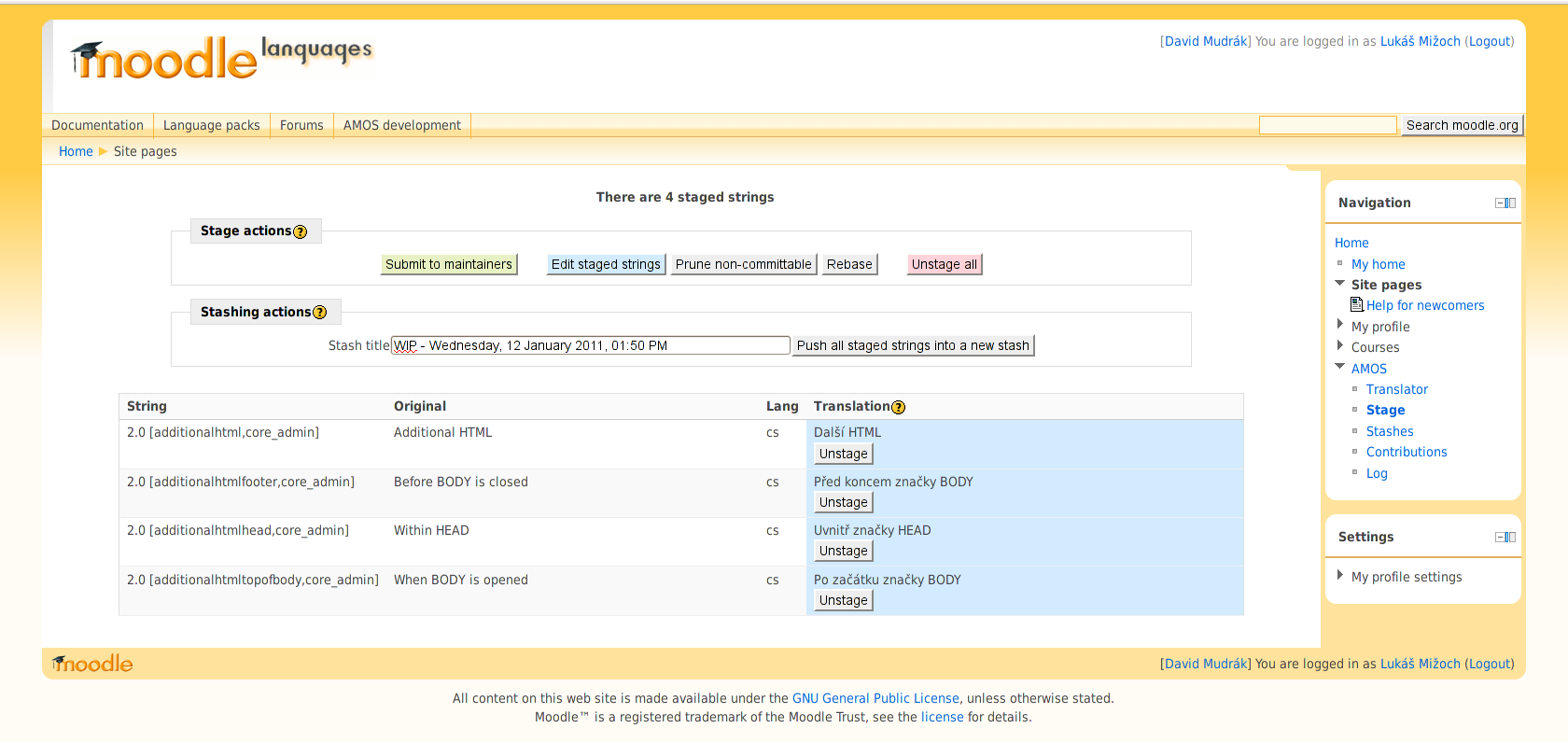 Strings staged by a contributor