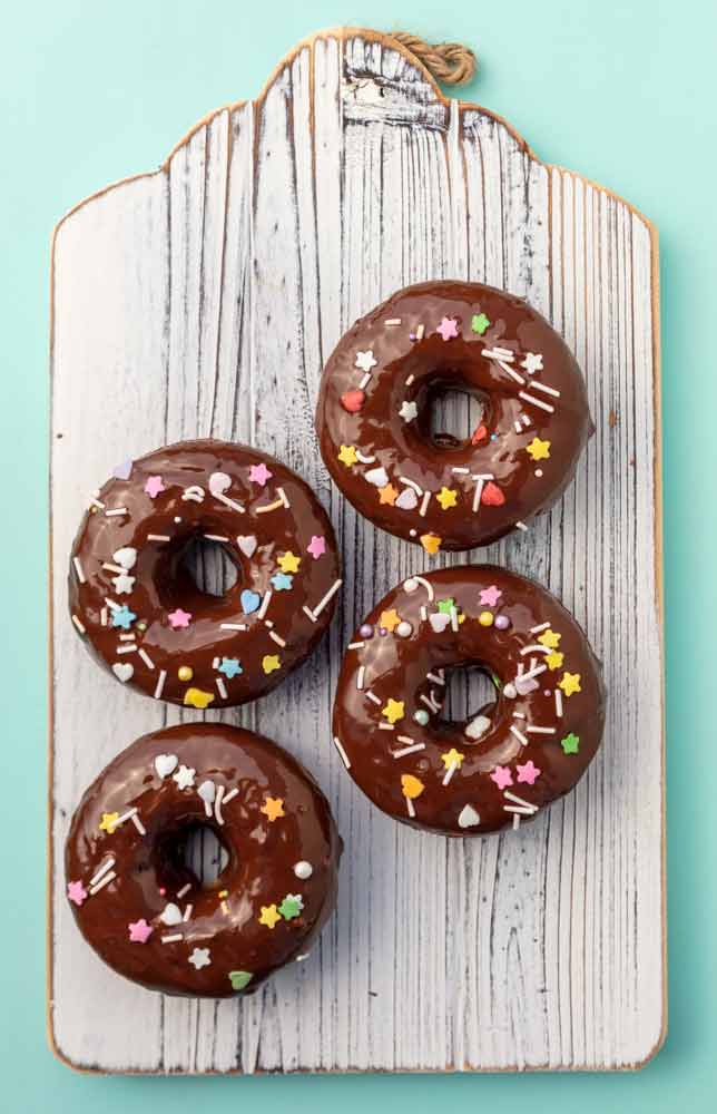 vegan chocolate covered banana bread donuts