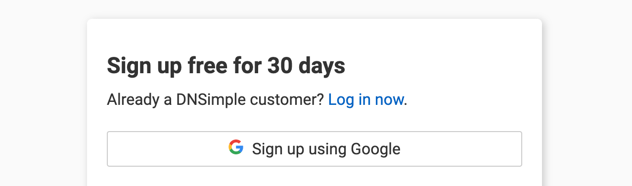 Signing up to DNSimple via Google