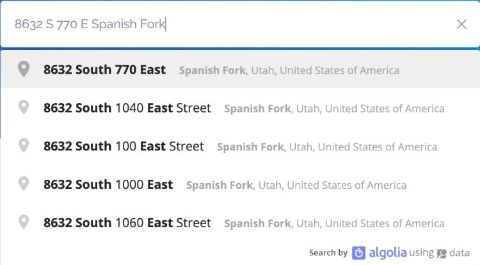 Algolia API Autocomplete Invallid Building Number Example