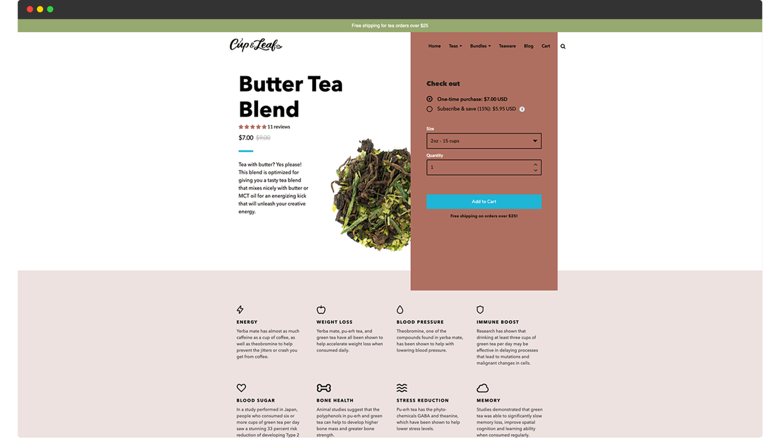Cup and Leaf product page