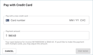A screenshot showing you the _Pay with Credit Card_ modal dialog