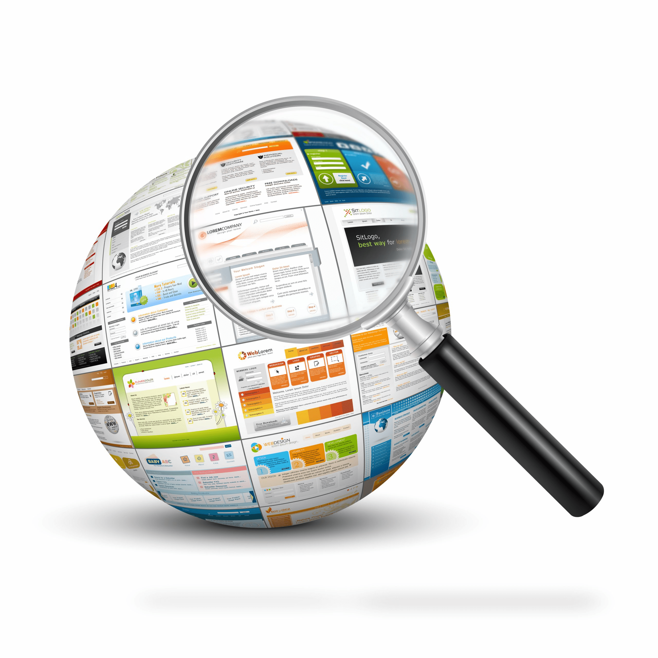 Search Engine Optimization - content globe with magnifying glass