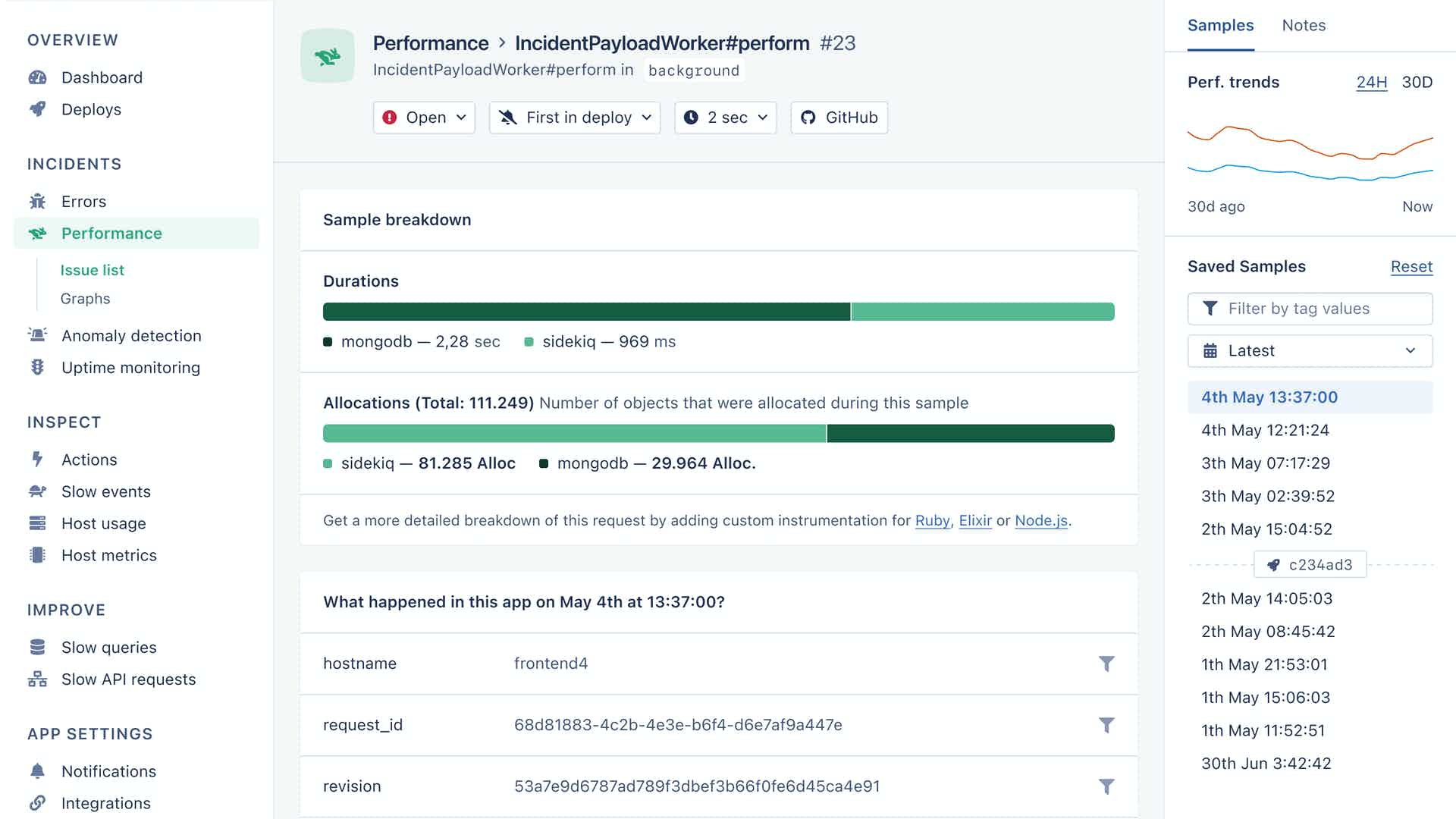 AppSignal performance dashboard