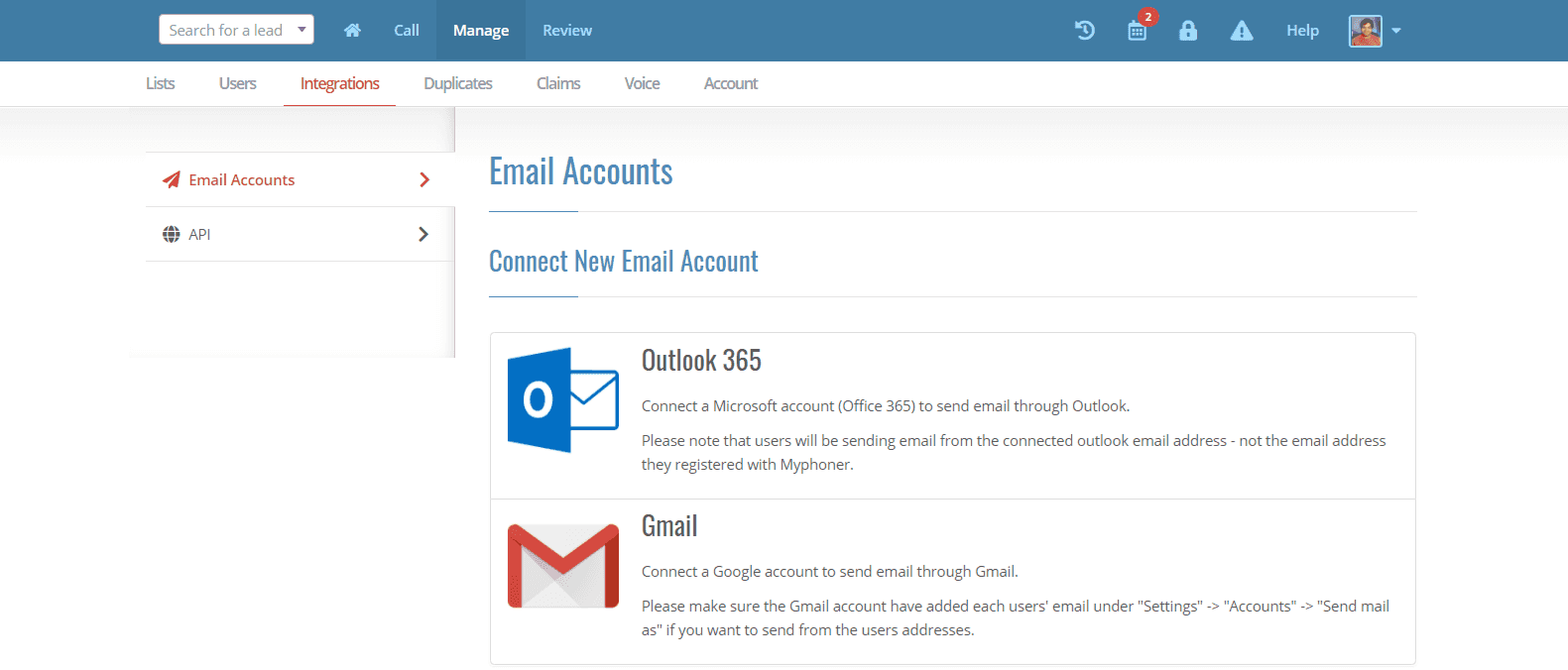 Connect email accounts