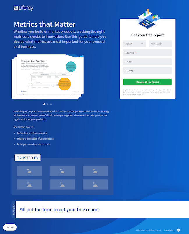 Landing page template example