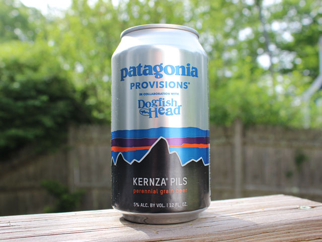Kernza Pils, a 5% ABV Pilsner made from Kernza, brewed by Dogfish Head in collaboration with Patagonia