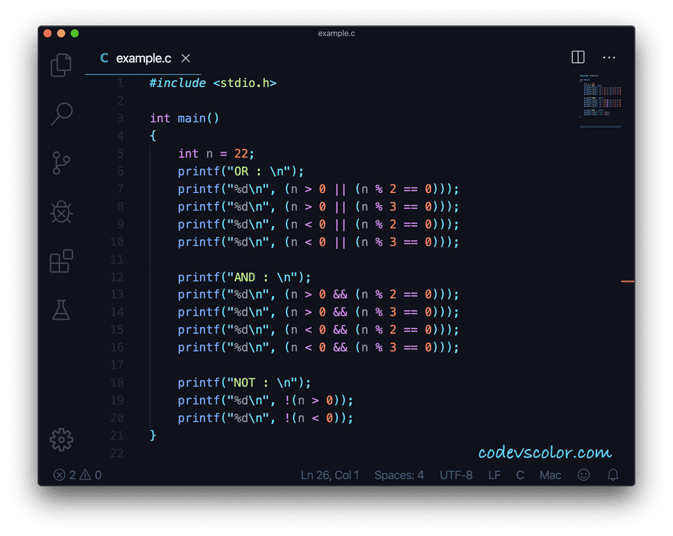 Logical operators in C with example - CodeVsColor