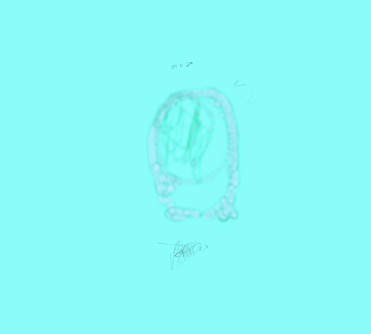 Blotchy browser painting in toothpaste stains on a mint background.