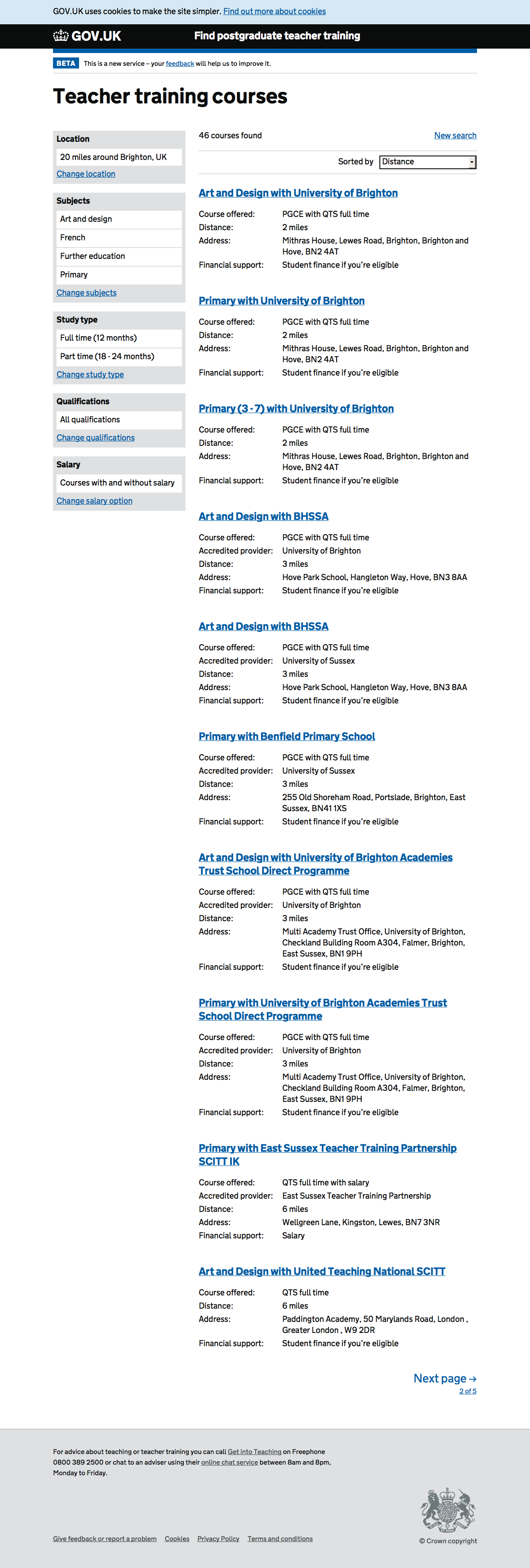 Screenshot of Search results