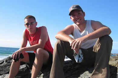 Ben and Rich on Fristral beach, Newquay