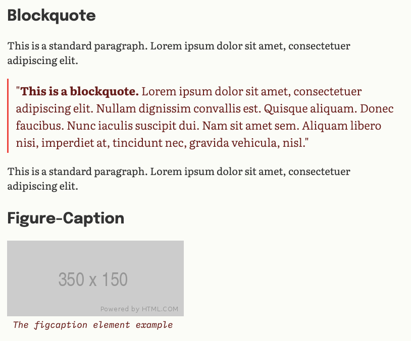 blockquote and figcaption styles