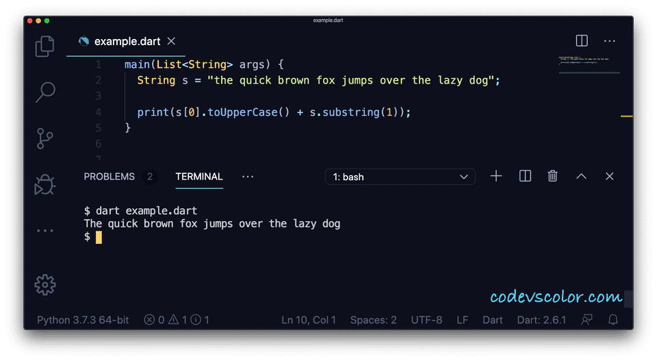 Dart program to capitalize the first character of a string - CodeVsColor
