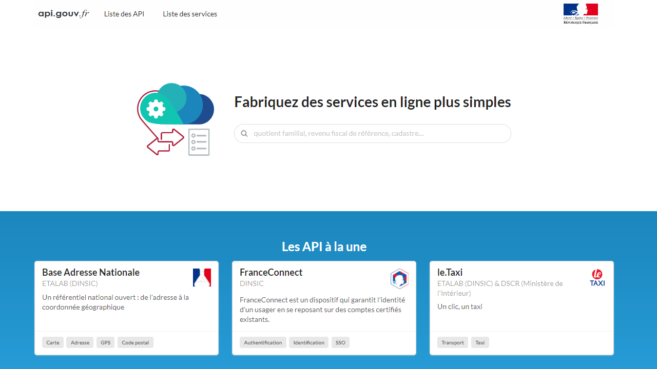 Interface de api.gouv.fr