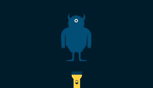 An animated GIF shows a illustration of a monster. When a flashlight is shown on the monster, you can see that he is made up of many pieces of peoples’ data.