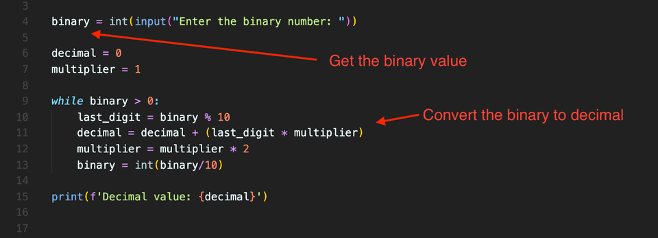 Convert binary to decimal in python
