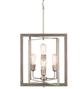 image Palermo Grove 18 in 5-Light Antique Nickel Farmhouse Pendant with Painted Weathered Gray Wood Accent