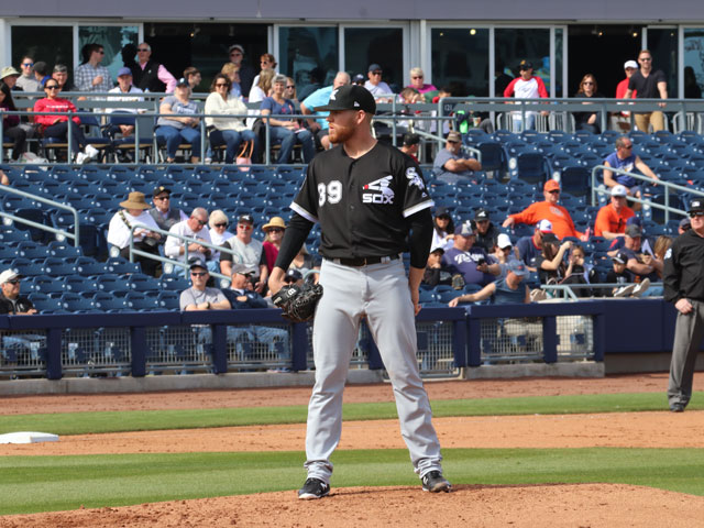 A Chicago White Sox pitcher takes the mound in a spring training game