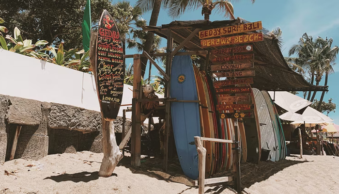 A simple surf shop on Berawa Beach. Most offer beginner lessons.
