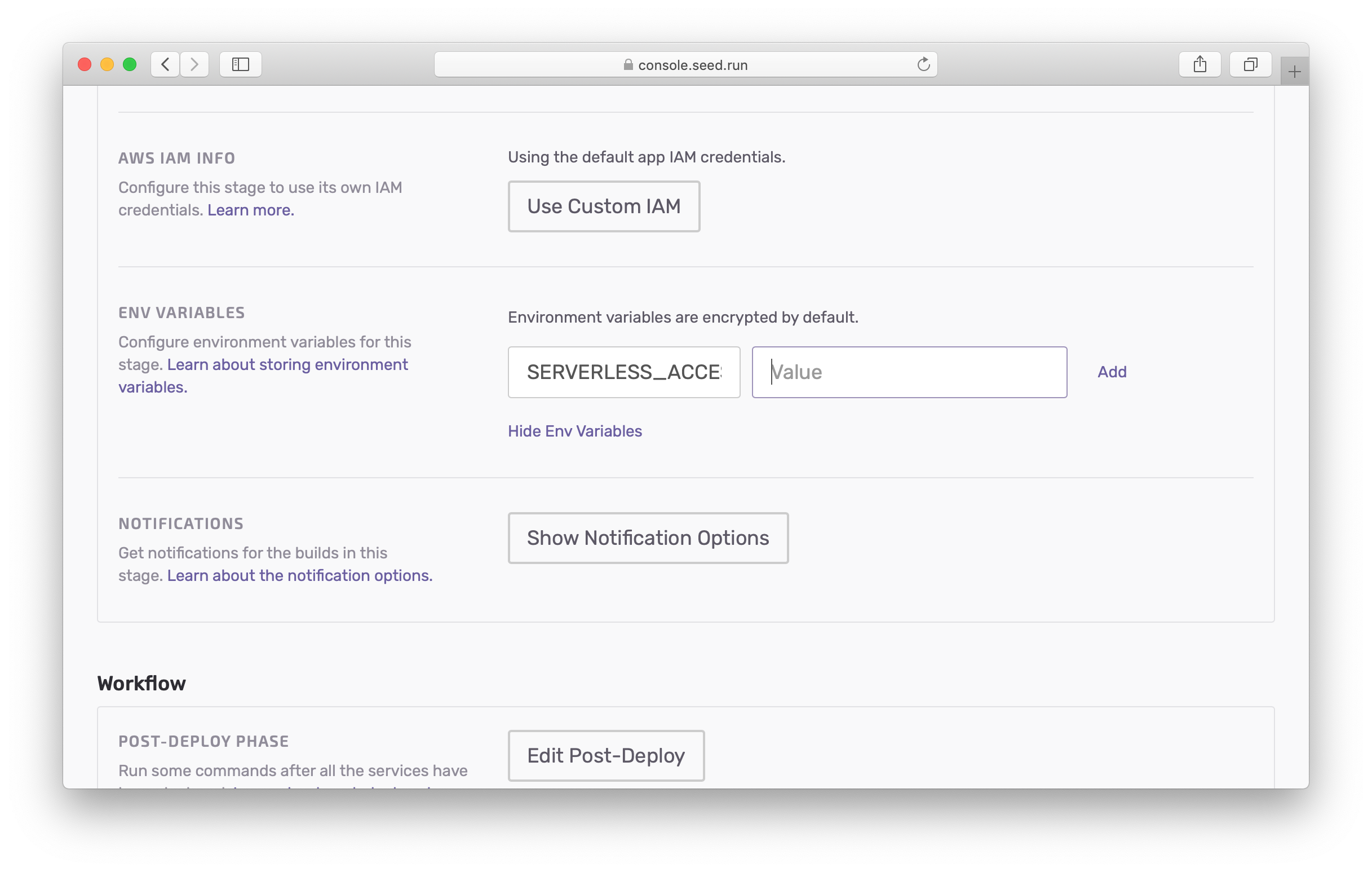 Add Serverless Access Key as Seed environment variable